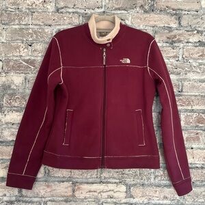 The North Face Maroon Jacket with Cream Sherpa Fleece Lining/Accents excell cond